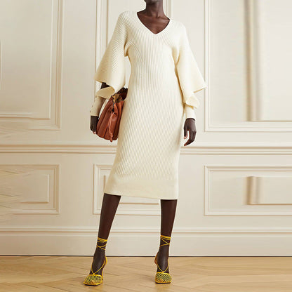 Fashionable Elegant Women Dress French Dress Autumn Slim Fit Slimming Sense of Design Mid-Length Knitted Dress