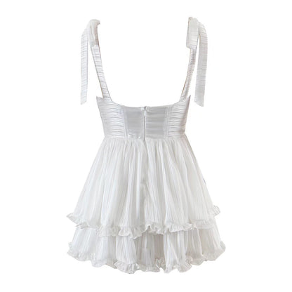 Spring Women Clothing Sexy Three Layer Colorful Silk Chiffon Sling Dress Large Swing Dress