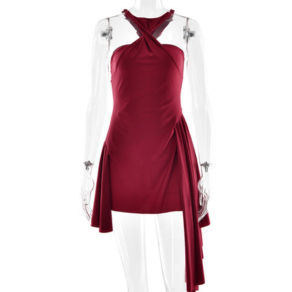 Summer Sexy Sleeveless Halter Short Dress Sexy Backless Slim Fit Dress