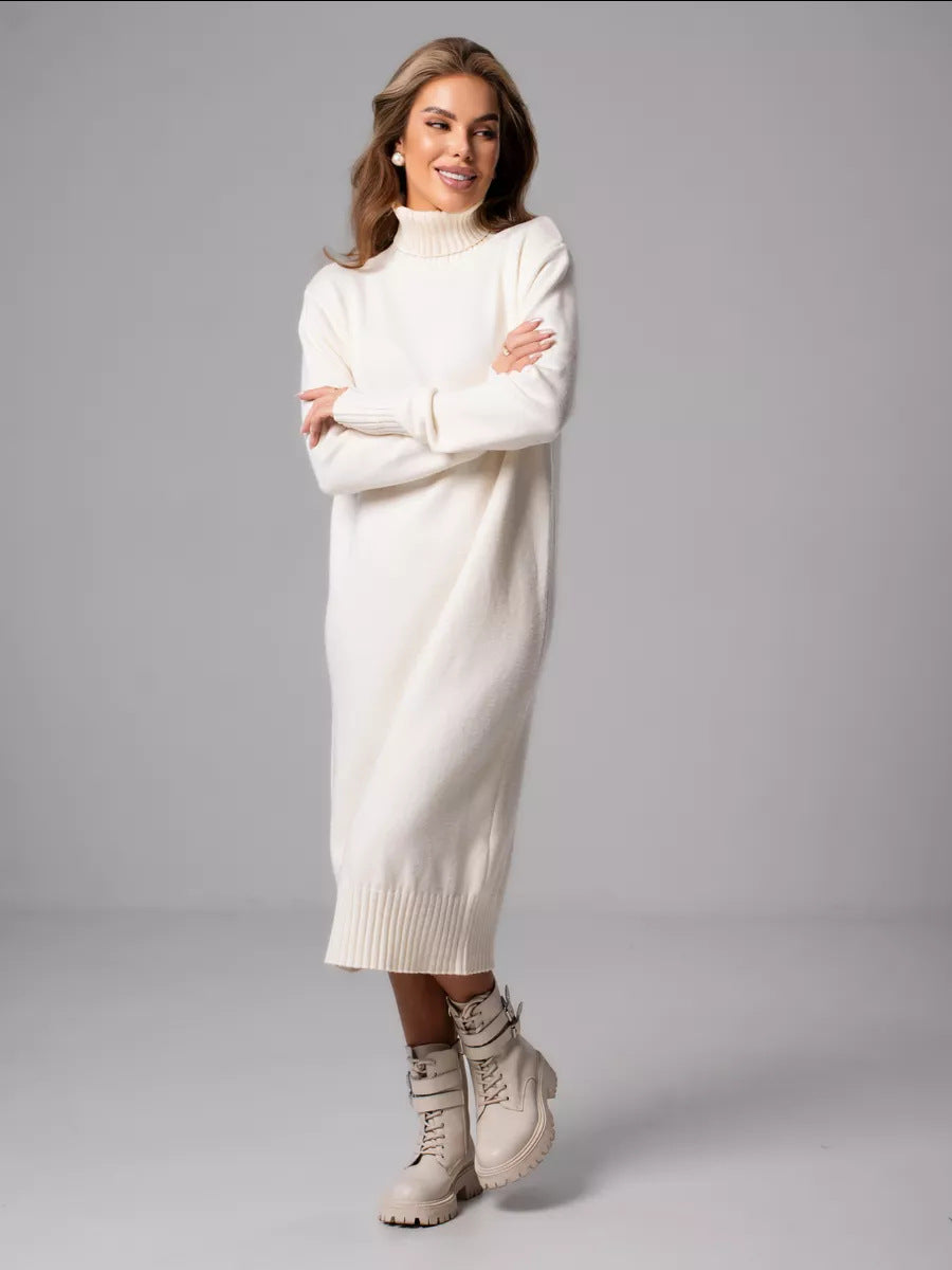 Women Clothing Turtleneck Knitting Dress Autumn Winter Loose Inner Wear Solid Color Slimming Woolen