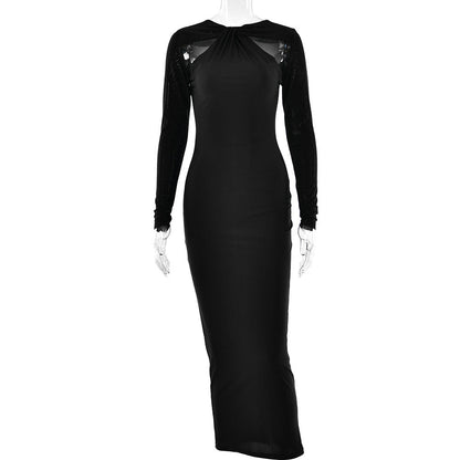 Spring Summer Sexy Tight Long Sleeved Patchwork Dress with Brick for Girls