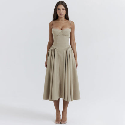 Sexy Dress Sexy Women Clothing Sexy V neck Strap Mid Length Dress Waist Tight Slim Backless Dress for Women