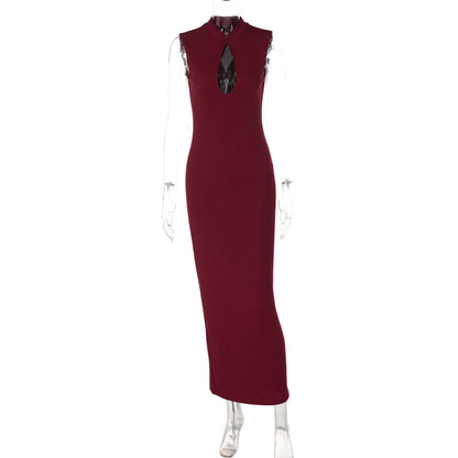 French Chest Hollow Out Cutout Knitted Dress Winter Slim Back Slit Dress