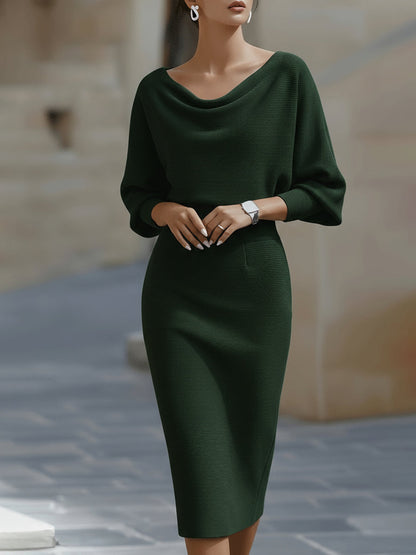 Draped Batwing Sleeve Mid Length Dress