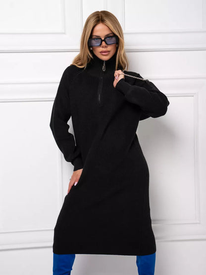 Turtleneck Half Zipper Woolen Dress Women Autumn Winter Loose Inner Wear Base Knitting Dress