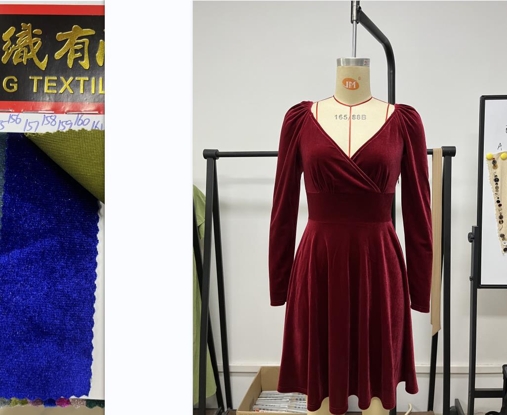Autumn Winter V neck Waist A line Dress Sexy Velvet Dress Cocktail Dress Dress