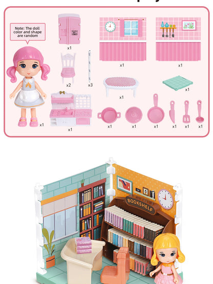Mini Home Accessories DIY Doll House Furniture Assembly Model Simulated Bedroom Kitchen Decoration Pretend Play Toy Girl Gift