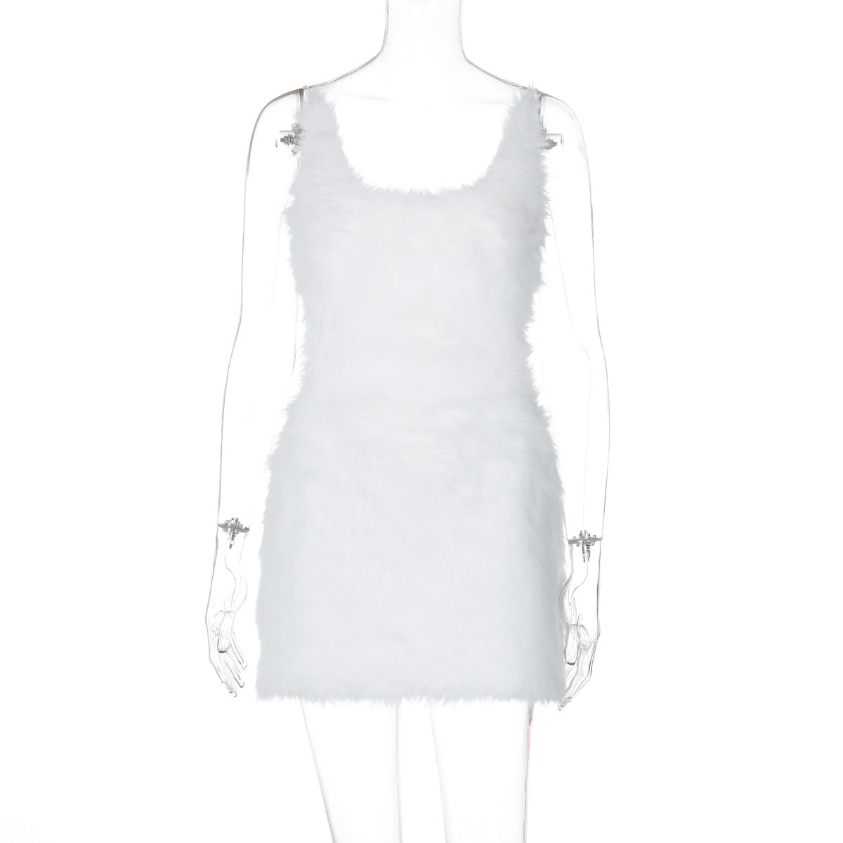 Women Clothing Sexy Hollow Out Cutout Out Backless Zipper Solid Color Furry Sling Sheath Dress Dress
