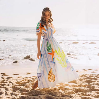Dress Submarine Creature Printed Vacation Puff Sleeve Dress