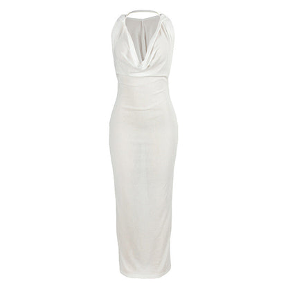 Summer Solid Color Sleeveless Hooded Swing Collar Sexy Slim Maxi Dress