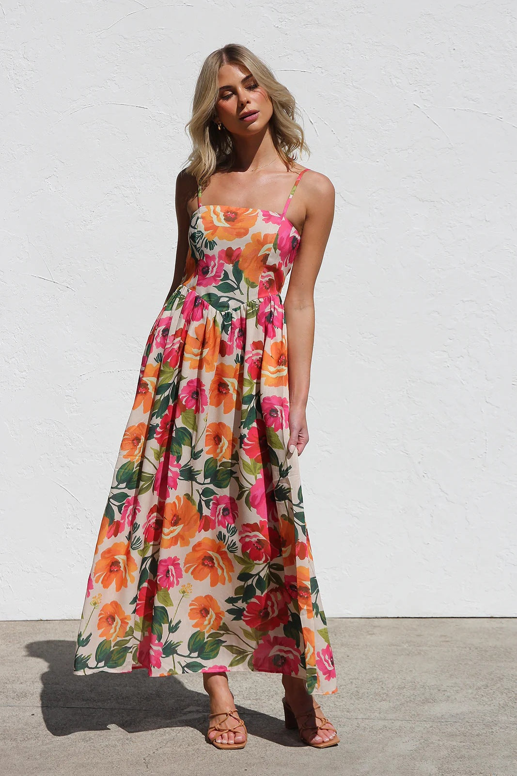 Dress Printed Slim Strap Dress Vacation A Swing Dress for Women