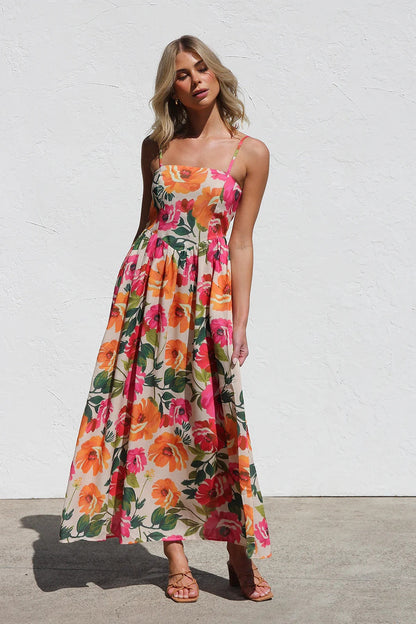 Dress Printed Slim Strap Dress Vacation A Swing Dress for Women