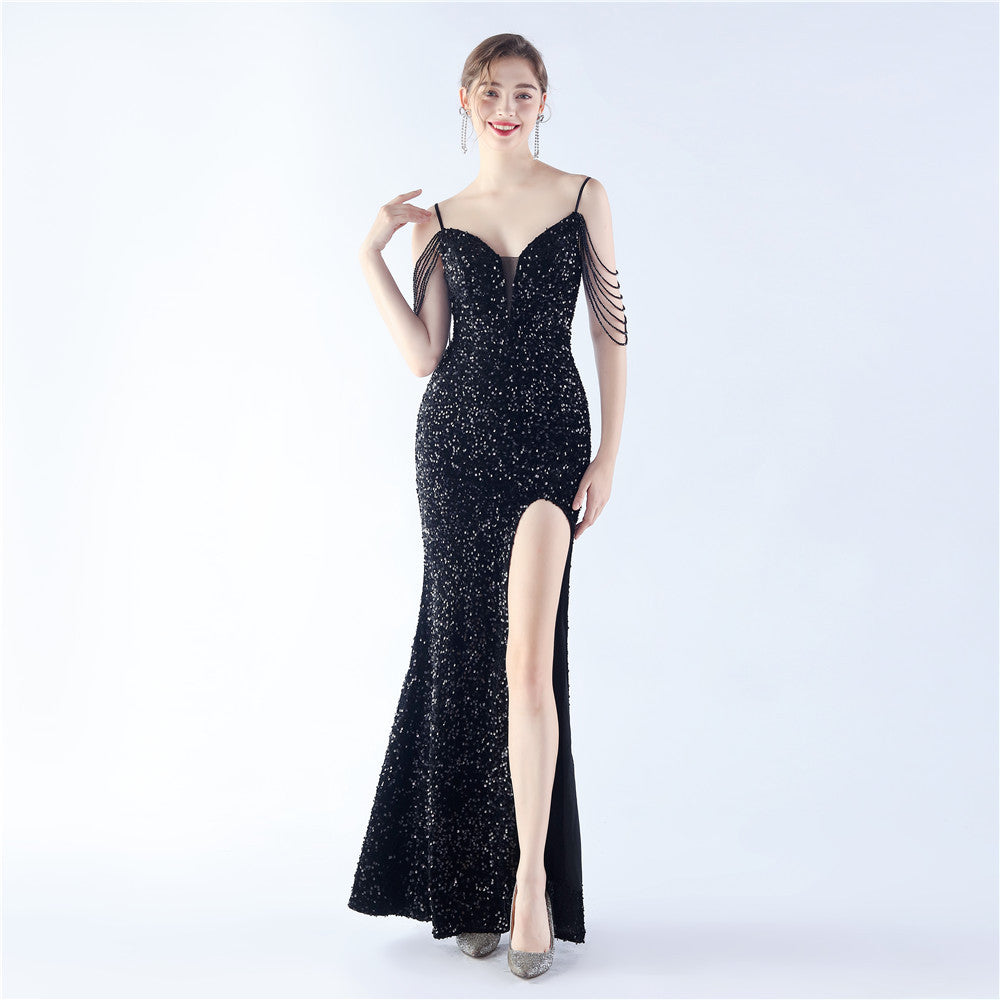 Velvet Bottom Handmade Sequin Craft Beads Sequ Dress
