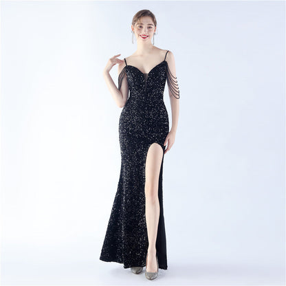 Velvet Bottom Handmade Sequin Craft Beads Sequ Dress