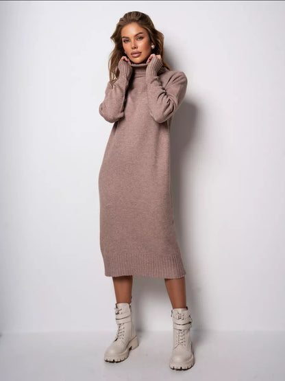 Women Clothing Turtleneck Knitting Dress Autumn Winter Loose Inner Wear Solid Color Slimming Woolen