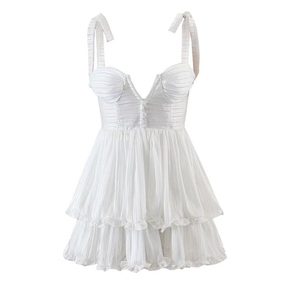 Spring Women Clothing Sexy Three Layer Colorful Silk Chiffon Sling Dress Large Swing Dress