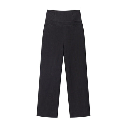 Fashion Women Pant Set Fashion Stand Collar Single Breasted Short Sleeve Cropped Coat And Lace Up Wide Leg Pant Casual Outwear