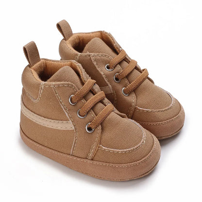Baby Learning Walk Shoes, Striped PU Sports Shoes for Infants 0-18M, Soft Sole Lightweight Casual Footwear