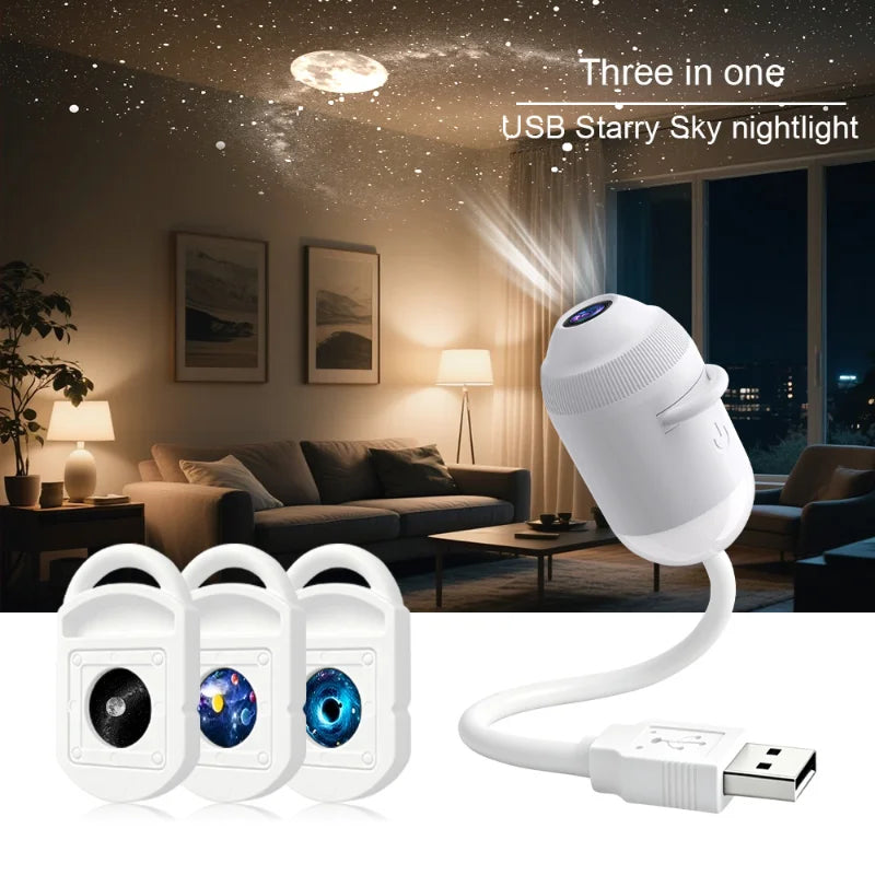 Holographic Night Light Projector Plug Play 2-in-1 Galaxy Star Ocean Projector 360 Rotated Usb Powered Ceiling Light For Bedroom