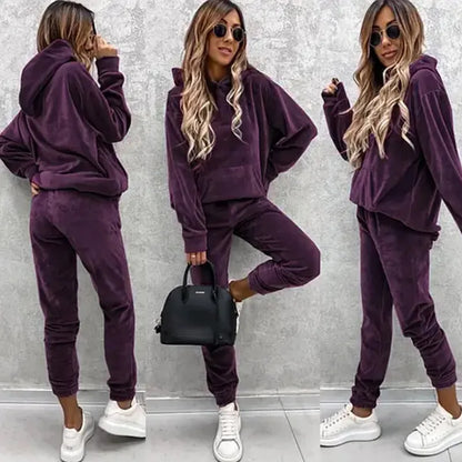 Autumn Winter Tracksuit Women Two Piece Set Oversized Hoodie Sweatpants Solid Sportswear Suit Casual Sweatshirt Trouser Set Lady