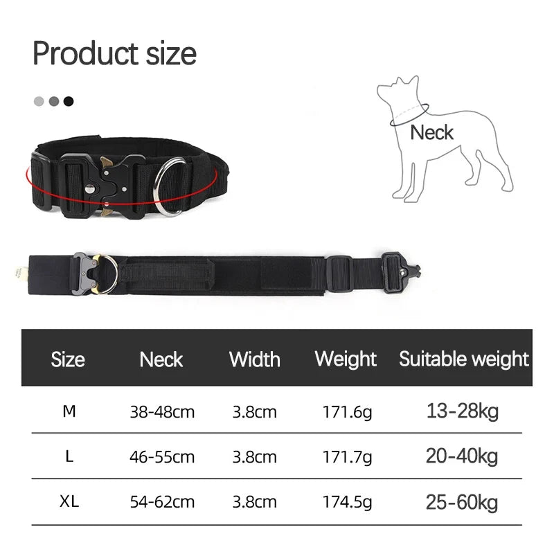 Adjustable Tactical Dog Collar with Metal Buckle Outdoor Walking Training Durable Nylon Collars for Medium Big Dogs Pet Supplies