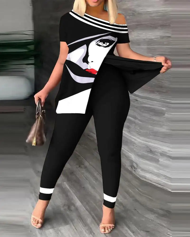 Spring Summer Printing Fashion New Suit 2-piece set Women