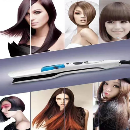 Steam Hair Straightener Brush Anti-scald Negative Ion Hair Care Ceramic Wide Hair Curling Flat Plates Lcd Display Hot Comb