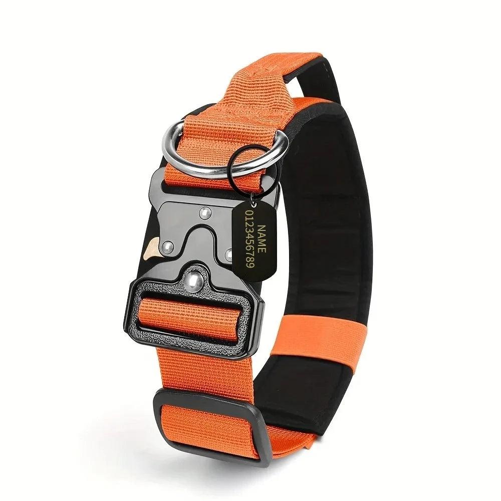 Personalized Tactical Dog Collar Adjustable Military Training Nylon Dog Collar with NamePlate Metal Buckle for Dogs