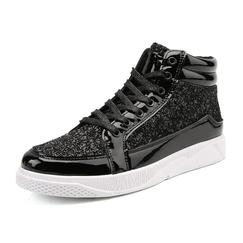 men's Gold Sequins Platform boots Autumn Fashion Casual Sports Shoes Thick Bottom Vulcanized Shoes man Flats Heels Shoes