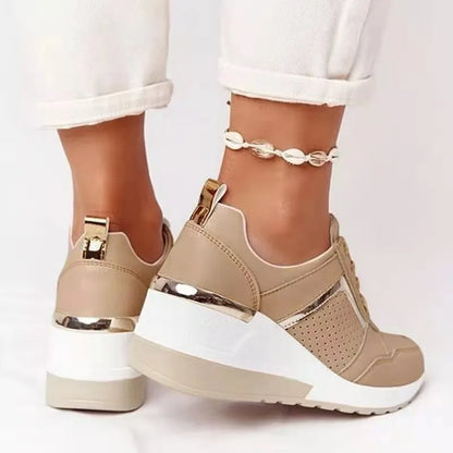 Women's Sneakers Platform Casual Shoes Solid Color Vulcanized Shoes Lace-Up Lightweight Tennis Shoe Wedges Plus Size Women Shoes