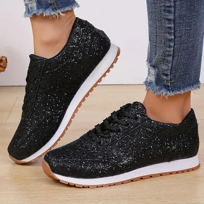 Womens Sparkly Glitter Slip on Sneakers Casual Comfortable Walking Shoes Shiny Flat Loafers Platform Bling Footwear for Ladies