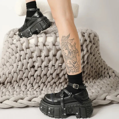 Gothic Mary Janes For Women Crossed-tied Ankle Strap Platform Shoes Round Toe Thick Bottom Female Shoes Punk Women Shoes 2026
