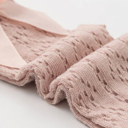 Summer Baby Girls Socks Toddler Bow Long Sock Kids Knee High Soft Cotton Mesh Stocking Spanish Style Hollow Out Lace Socks 0-3Y
