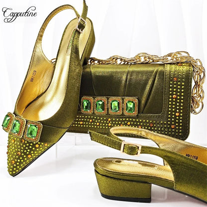 Peach Women Shoes And Bag Set Luxury  Ladies Sandals Match With Handbag Clutch Medium Heels Pumps Sandales Femmes MM1159