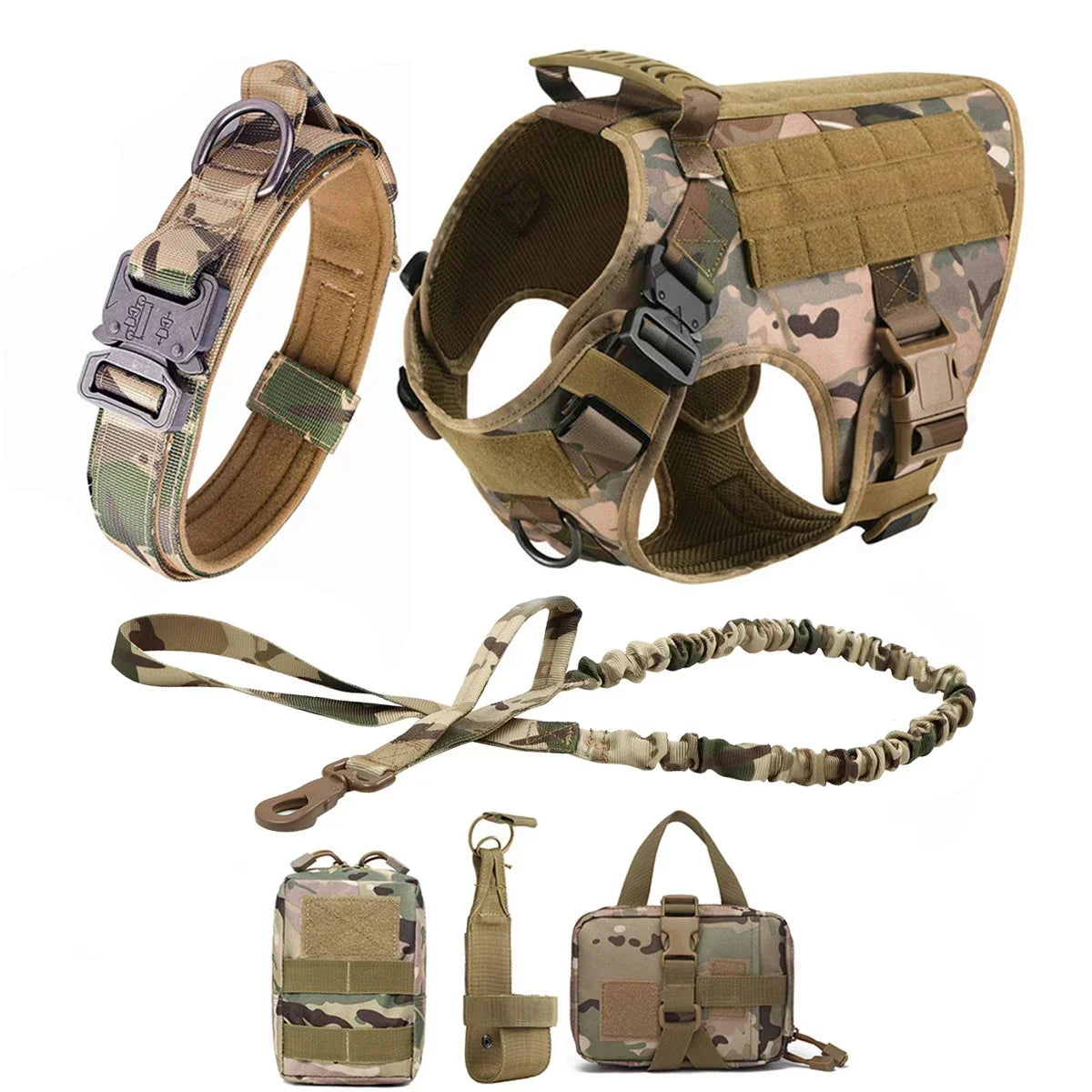 Tactical Dog Harness Leash Collar Molle Pouches for Medium Large Dogs Training Military Pet Vest Adjustable Service Dog Harness