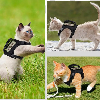 Tactical Cat Harness For Walking Escape Proof Adjustable Pet Vest Harness Soft Mesh With Control Handle For Large Cat Small Dog