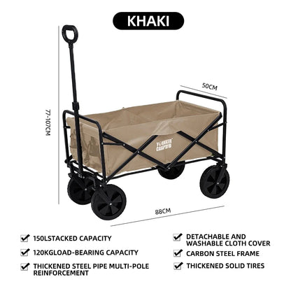 Large Capacity Collapsible Folding Utility Beach Wagon Cart Heavy Duty Fold Wagon Outdoor Trolley Portable Camping Cart