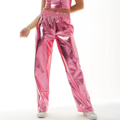 Red Women's Fashion Aurora Laser Gradual Change High Waist Straight Pants, Blue Thin Female Stretch Trousers, 2025 New