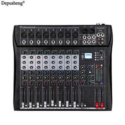 Audio Mixer 6/8/12 Channels Professional DJ mixer LR microphone/line input, AUX,FX processor MP3, headphones, +48V Phantom