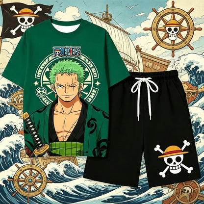 2026 One Piece Luffy Pajama Set Anime Skull Character Sleepwear T-Shirt Shorts for Men's Shirts Women t-shirts Summer Set