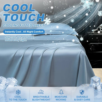 Summer Cooling Bed Sheet Breathable Comfortable Cooling Blanket Ice Silk Fabric Solid Color Flat Sheet Luxury Bedding Sheet