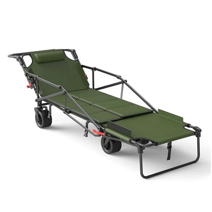 Foldable Camping Wagon with Tank Wheels Outdoor Beach Cart Reclining Design Push Trolley Portable Folding Trailer for Camping