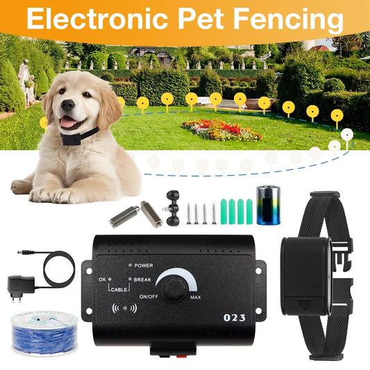 023 Dog Electric Fence Shock Training Collar Electronic Pet Fencing System Adjustable Control Range Wired Containment System