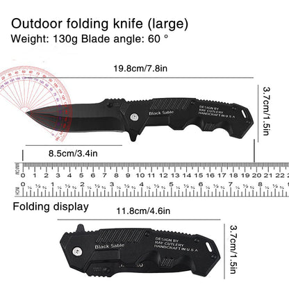 This multi-functional all-in-one folding knife is a portable tool for outdoor camping, hiking, survival, and household peeling
