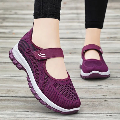 Summer Ladies Breathable Mesh Sport Shoes Lightweight Velcro Slip On Thick Sole Non Slip Elderly Women Walking Casual Sneakers