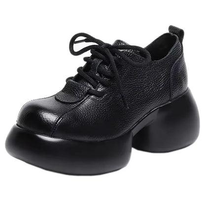 GKTINOO 2026 Spring New Genuine Leather Pumps Thick Soled Women Shoes Retro Comfortable Round Toe Wedges Platform Shoes