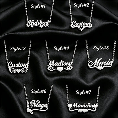 Multi-style Heart Name Design Personalized Pendant Necklace Woman Stainless Steel Silver Gold Name Customized Necklace Jewelry