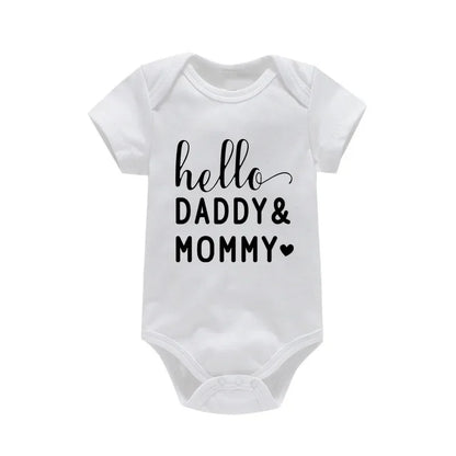 Hello Daddy Mommy Newborn Baby Bodysuit Pure Cotton Short Sleeve Summer Jumpsuit Cute Baby Onesie