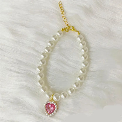 New Pet Collar Pearl Love Necklace Cat Jewelry Cute Collar Puppy Accessories Dog Chain Chihuahua Wedding Jewelry Stuff