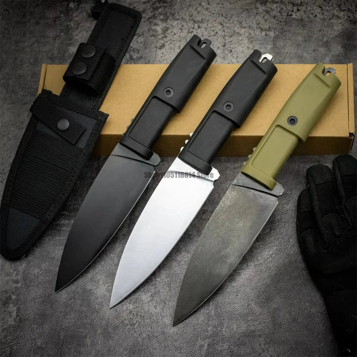 Camping Knife with Straight Steel Blade, G10 Handle, Anti-Slip Rubber, Stainless Steel